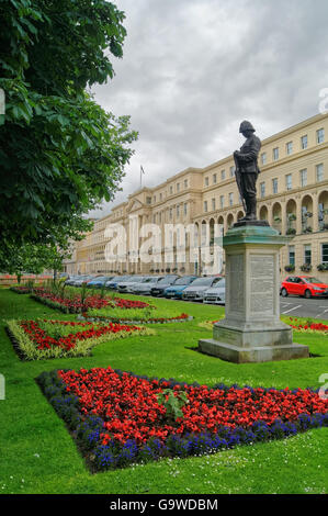 UK,Gloucestershire,Cheltenham,The Promenade, Long Gardens and Cheltenham Boer War Memorial Stock Photo