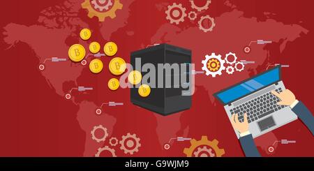 bitcoin mining server working illustration vector concept Stock Vector