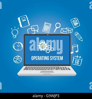 os operating system software computer laptop screen gear icon vector Stock Vector