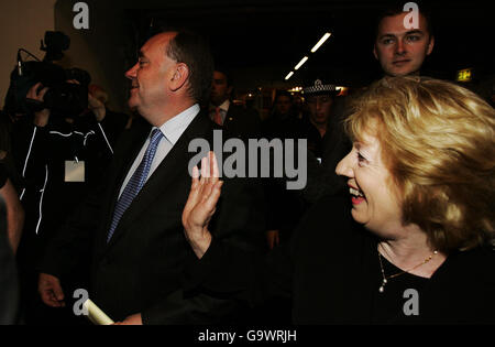 SNP leader Alex Salmond arrives with his wife Moira at the Aberdeen Exhibition centre for his count in his Gordon Constituency for the Scottish Parliament elections. Stock Photo