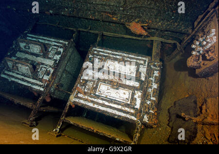 old baking oven in shipwreck, wreck of italian freighter Umbria, sunk 1941, Wingate Reef, Port Sudan, Sudan, Africa / Port Sudan Stock Photo