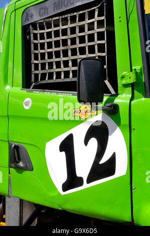 Truck in its mechanical stand for some repairs to the trucks racing from France championship on Ales circuit Stock Photo