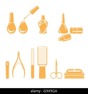 Manicure And Pedicure Equipments Set, Monochrome, nail salon, beauty, Ladies fashion, lifestyle Stock Vector