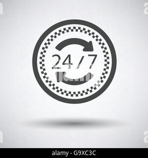 24 hour taxi service icon on gray background, round shadow. Vector illustration. Stock Vector