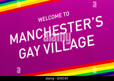 Welcome sign to Manchesters famous gay village on Canal street, Manchester, UK