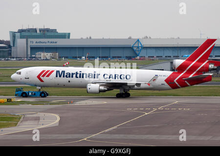 AMSTERDAM,HOLLAND - FEBRUARY 23, 2014 One just arrived martinair cargo plane at Schiphol airport Stock Photo