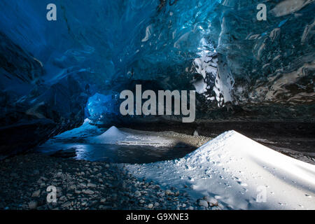 Ice cave under Vatnajokull Glacier, Iceland. March 2014. Stock Photo