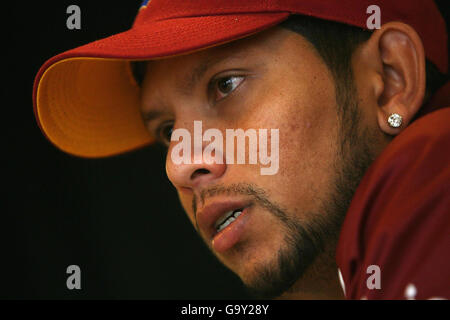 Cricket - West Indies Press Conference and Training - Taunton. West Indies captain Ramnaresh Sarwan during an press conference at the County Ground, Taunton. Stock Photo