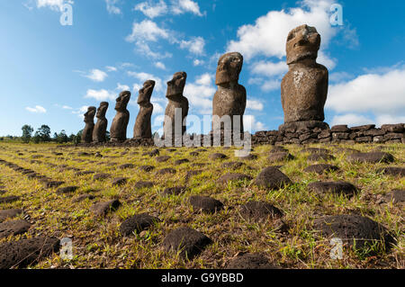 Moai statues, Ahu Akivi, Rapa Nui or Easter Island, Chile, South America Stock Photo