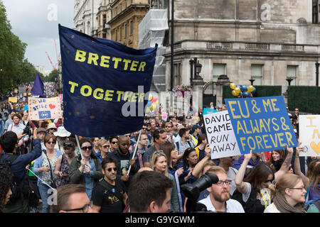 London, UK. 02nd July, 2016. Anti Brexit protest march in London, UK Credit:  London pix/Alamy Live News Stock Photo