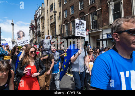 March for Europe, Anti-Brexit protest, London, UK, 02/07/2016 Stock Photo
