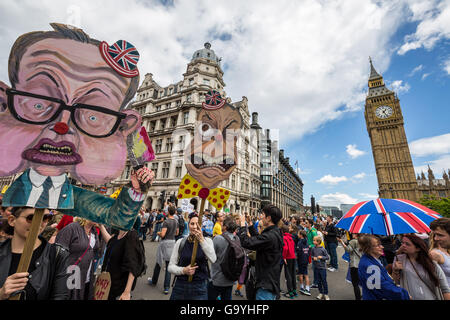 London, UK. 2nd July, 2016. ’March For Europe’ protest against the Brexit EU Referendum saw tens of thousands of anti-Brexit protesters marching through central London to rally in Westminster’s Parliament Square Credit:  Guy Corbishley/Alamy Live News Stock Photo