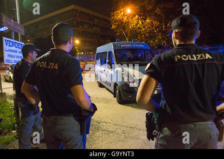 Turin, Italy. 4th July, 2016. Raid against prostitution took place tonight in Via Puglia in Turin near the Iveco gates by the Police Commissioner Barriera di Milano Department Crime Prevention on July 04,2016 in Turin, Italy Credit:  Black Mail Press/Alamy Live News Stock Photo