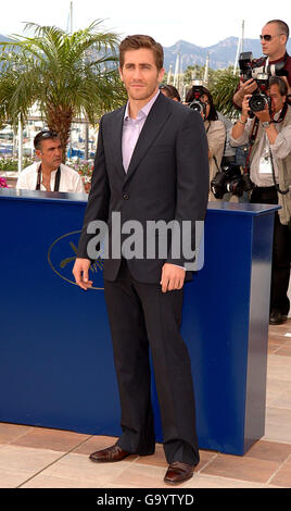 AP OUT: Jake Gyllenhaal attends a photocall for his new film Zodiac at the Palais Des Festivals, during the 60th annual Cannes Film Festival, Cannes, France. Stock Photo