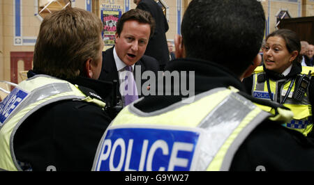 David Cameron leader of the Conservative Party talks with Police Officers at the Police Federation Conference 2007 at the Winter Gardens in Blackpool. Stock Photo