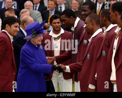 Queen Elizabeth II is presented to the West Indies team during the first N-Power test between England and the West Indies at Lords. PRESS ASSOCIATION Photo. Picture date: Thursday May 17, 2007. Photo credit should read: John Stillwell/PA Wire Stock Photo