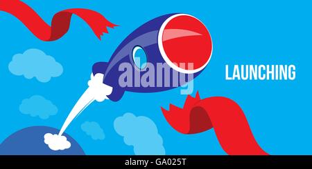Launching Ideas. Startup Concept Flat Design Rocket Launch illustration vector Stock Vector