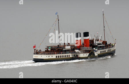 Waverley - the last sea-going paddle steamer in the world departs Clevedon. Stock Photo