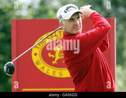 Phillip Price tees off at the 17th during Day One of The Celtic Manor Wales Open at The Celtic Manor Resort, Newport. Stock Photo