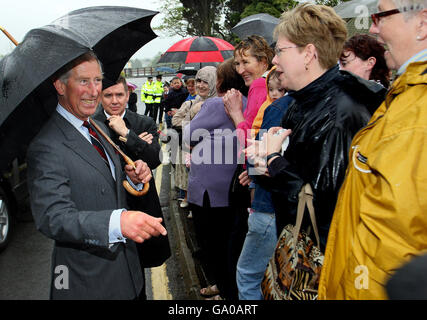 Britain's Prince Charles, the Prince of Wales, speaks with members of the public outside Belleek Pottery in Belleek, Co Fermanagh.