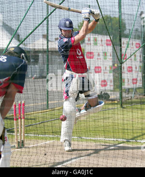 England captain Michael Vaughan during a nets practice session at Old Trafford, Manchester. Stock Photo