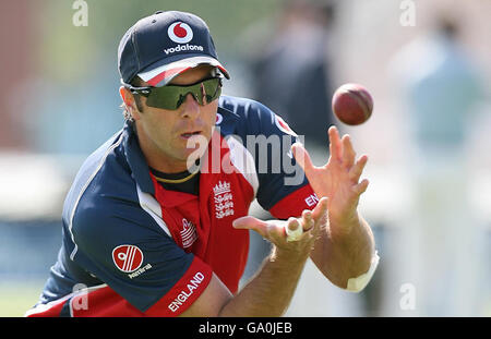 England captain Michael Vaughan during a nets practice session at Old Trafford, Manchester. Stock Photo