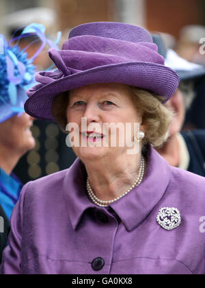 Baroness Margaret Thatcher arrives for a Remembrance Service commemorating 25 years since the Falklands conflict at The Falkland Islands Memorial Chapel in Pangbourne, Berkshire, Stock Photo