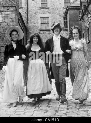 Four members of the cast of a new film by American director John Huston: (From left) Fionnuala Flanagan, Pamela Franklin, John Hurt (in the lead role) and Fidelma Murphy. Stock Photo