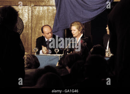 Conservative Party leader Margaret Thatcher, in Scotland as part of her General Election campaign, addressing a Conservative rally at Leith Town Hall, Edinburgh. Stock Photo