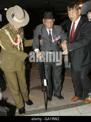 Tul Bahadur Pun VC, an 84-year-old Gurkha Veteran who won the Victoria Cross in Burma on 23 June 1944, arrives at Heathrow from Delhi, he was initially barred from entering the UK. Stock Photo