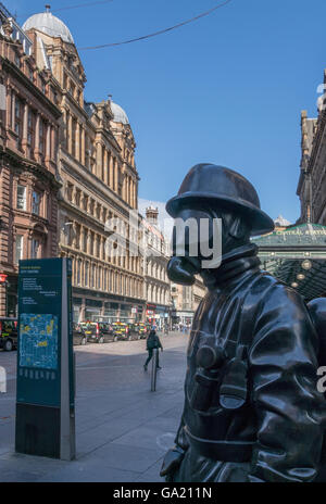 Citizen Firefighter public monument by Scots artist Kenny Hunter, Gordon Street, Glasgow, Scotland, UK, Stock Photo