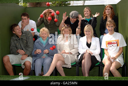 Apprentice star Katie Hopkins (centre) attends a photocall to launch the Freeview Playback Wimbledon Simulator on the South Bank in central London. Stock Photo