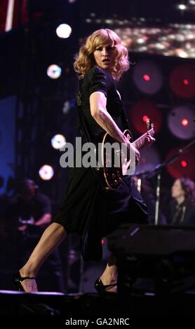 Live Earth Concert - London. Madonna performs during the charity concert at Wembley Stadium, London. Stock Photo