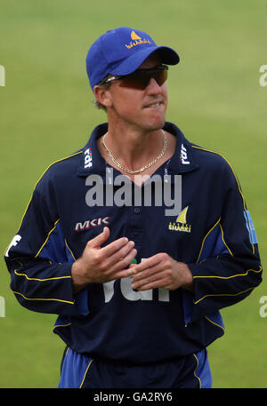 Sussex Sharks' Murray Goodwin celebrates reaching his century during the Friends Provident Trophy Southern Conference match at Lord's, London. Stock Photo