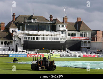 A general view of the covers on the pitch at the Twenty20 Cup Quarter Final match at Trent Bridge, Nottingham. Stock Photo