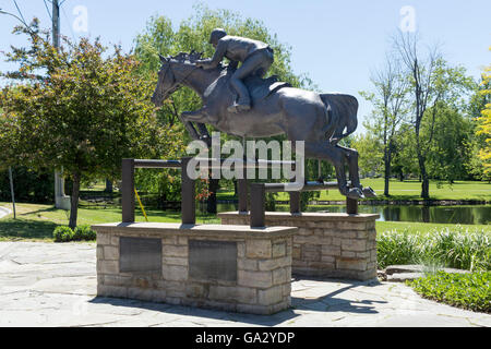 Bronze statue of Ian Millar and Big Ben in Stewart Park in Perth, Ontario, Canada Stock Photo