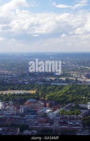 Aerial photo of Royal Albert Hall and Round Pond in Hyde Park, South Kensington, London, England, UK, GB, Stock Photo