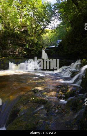 Sgwd Isaf Clun-Gwyn waterfall, Ystradfellte, Brecon Beacons  National Park, Powys, Wales Stock Photo