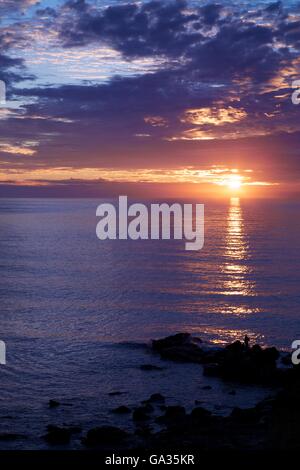 Sunset over Porthmeor Beach in St Ives, Cornwall, England, UK, GB, Europe Stock Photo