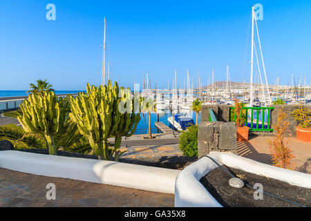 View of marina Rubicon with yacht boats, Lanzarote island, Spain Stock Photo