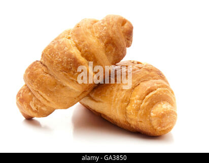 Two Baked Croissants Isolated on White Background Stock Photo