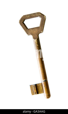 Old Rusted Key Isolated on White Background Stock Photo