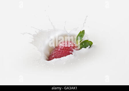 Strawberry Milk Splash Isolated on White Background Stock Photo