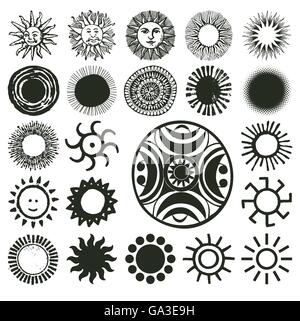 Ancient, old, traditional and modern sun symbols Stock Photo