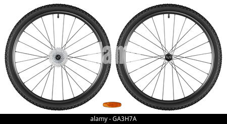 set of bicycle wheels isolated on white background Stock Photo
