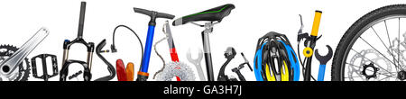 bicycle parts panorama isolated on white background Stock Photo