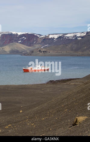 Antarctic Dream ship, Deception Island, South Shetland Islands, Antarctica Stock Photo