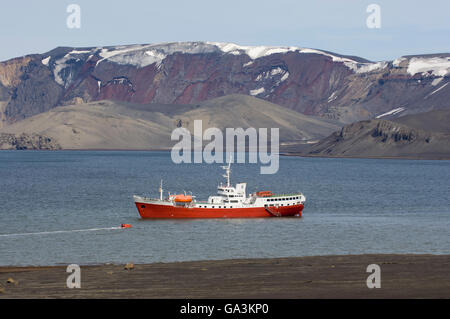 Antarctic Dream ship, Deception Island, South Shetland Islands, Antarctica Stock Photo