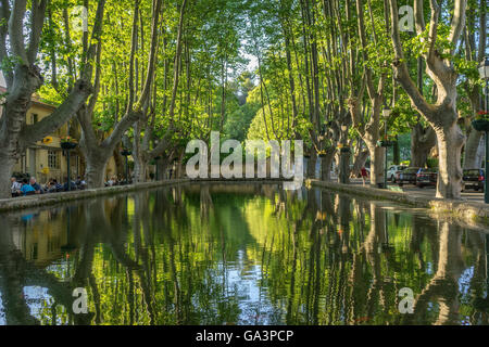 The long pond in the hill top village of Cucuron in the Luberon Provence Stock Photo