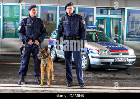 Austrian police, Two policemen with a dog, Austria, Europe Stock Photo